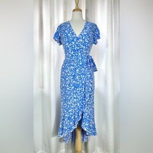ZESICA - Blue Floral Wrap Dress